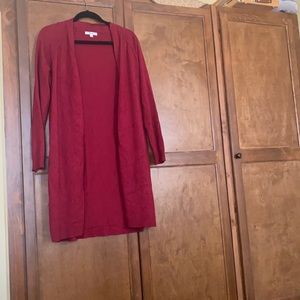 Leo Nicole  Long Open Front Cardigan, Side Slits